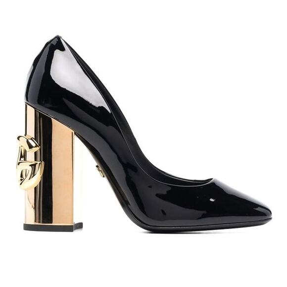 Dolce & Gabbana Black Patent Leather Jackie Block Heel Pumps 35 - Picture 1 of 6
